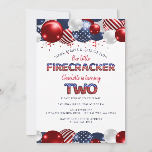 Tweede verjaardag Kleine Firecracker Balloon Party Kaart (Voorkant)