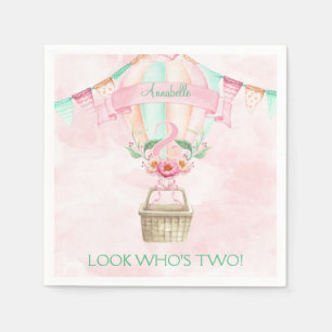 Tweede verjaardag: Luchtballon Mint Pink Peach Servet