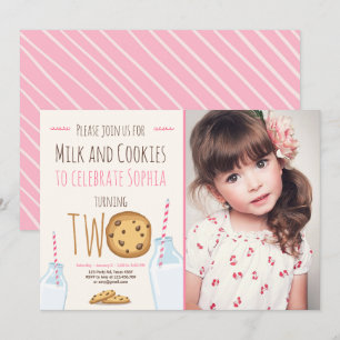 Tweede verjaardag melk en koekjes meisje kaart