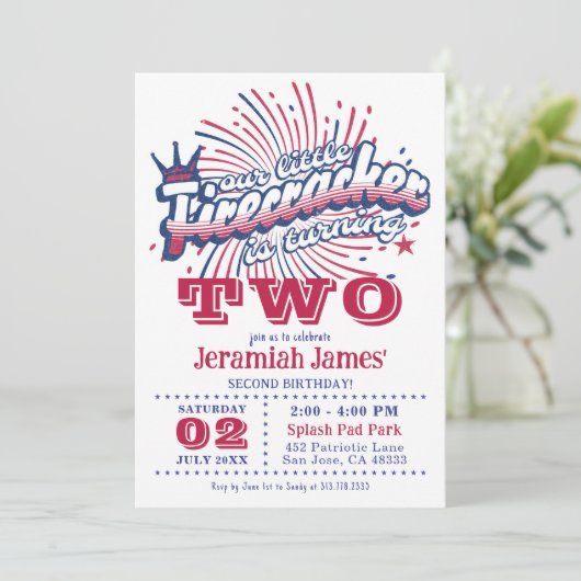Tweede verjaardag Patriottische Een Kleine Firecra Kaart (Staand voorkant)