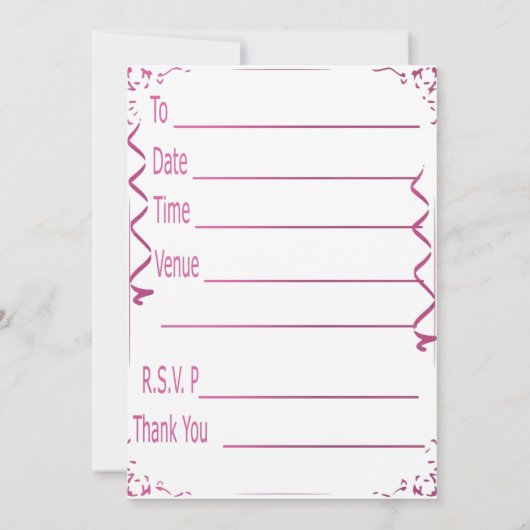 Tweede verjaardag Roze uitnodiging (Achterkant)