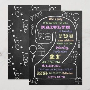 Tweede verjaardag van de finale en rendy-kalkbord kaart