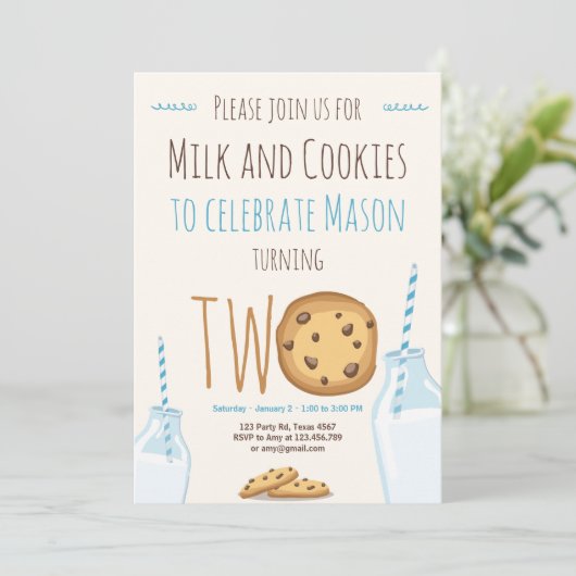 Tweede verjaardag van Melk en Koekjes Boy Blue Kaart (Staand voorkant)