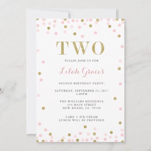 Tweede verjaardag van roze en goud kaart (Voorkant)