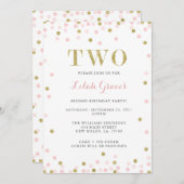 Tweede verjaardag van roze en goud kaart (Voorkant / Achterkant)