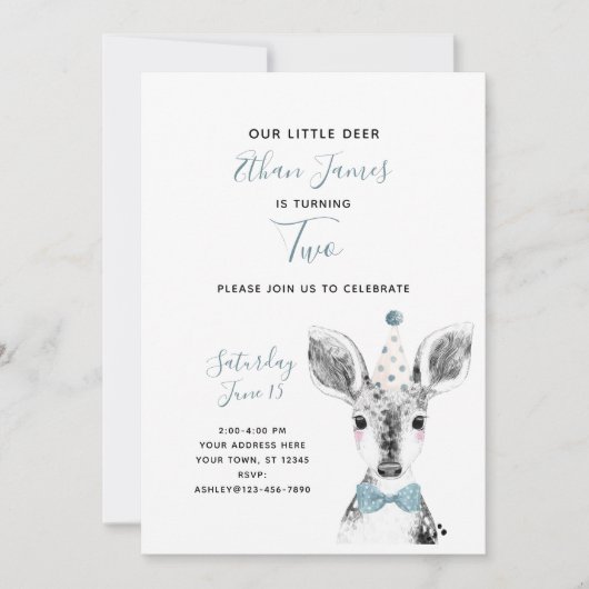 Tweede verjaardag zwart-wit blauw-kind kaart (Voorkant)