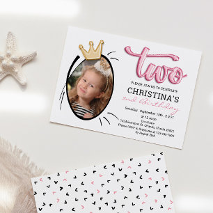 Tweede verjaardagsfeest Schattigee moderne prinses Kaart