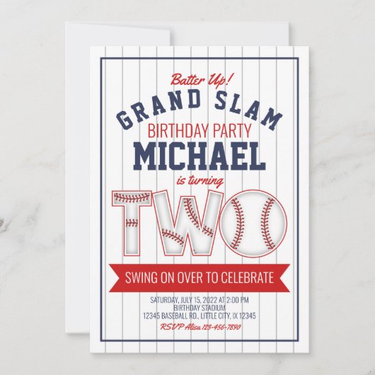 Tweede verjaardagsuitnodiging honkbal kaart (Voorkant)