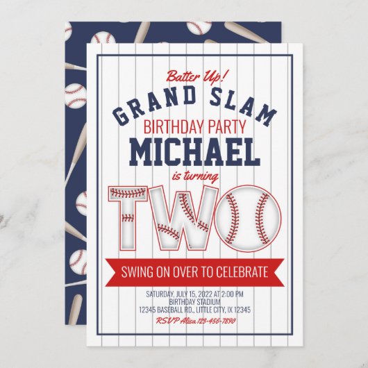 Tweede verjaardagsuitnodiging honkbal kaart (Voorkant / Achterkant)