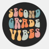 Tweedegraads vibes terug naar school Groovy School Ronde Sticker (Voorkant)