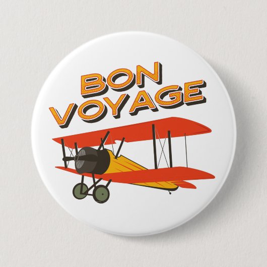 tweedekker- vliegtuig van Bon Voyage Ronde Button 7,6 Cm (Voorkant)