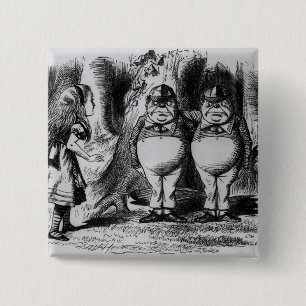 Tweedledum en Tweedledee Vierkante Button 5,1 Cm