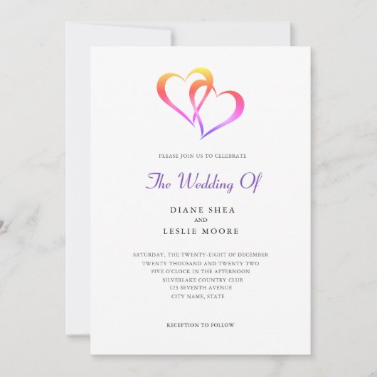 Tweeharten Trouwkaart met Regenboog Kaart (Voorkant)