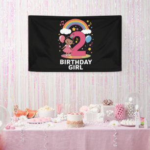 Tweejarige verjaardagsmeisje Cute 2de verjaardag Spandoek