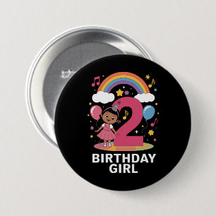 Tweejarige verjaardagsmeisje Schattig 2e verjaarda Ronde Button 7,6 Cm