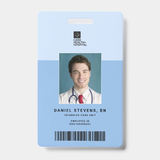 Tweekleur Medisch Personeel ID + Barcode Verticaal Badge (Voorzijde)