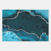 Tweekleurig blauwe en zilveren namaak glinsterende inpakpapier vel (Voorkant 2)