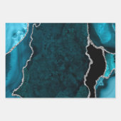 Tweekleurig blauwe en zilveren namaak glinsterende inpakpapier vel (Voorkant)