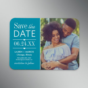 Tweekleurig foto Save the Date in turkoois Magneet