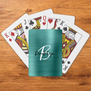 Tweekleurig geborsteld metaal zwart wit schrift mo pokerkaarten