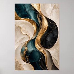 Tweekleurig zwart gouden sculpturale abstracte wan poster