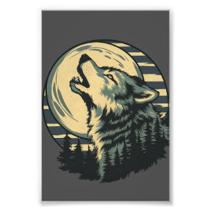 Tweekleurige Huilende Wolf Maan Kunst Foto Afdruk