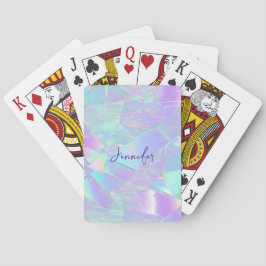 Tweekleurige iriserende ontwerp met paarse naam in pokerkaarten