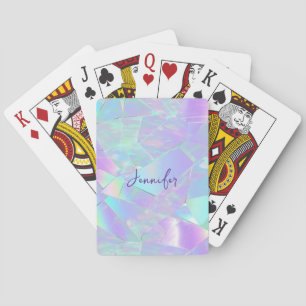 Tweekleurige iriserende ontwerp met paarse naam in pokerkaarten