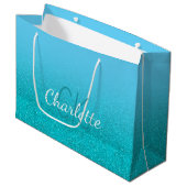 Tweekleurige turquoise glitters aqua monogram naam groot cadeauzakje (Voorkant Gekanteld)