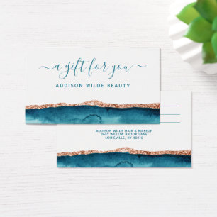Tweekleurige waterverf cadeaukaart in groenblauw e visitekaartje