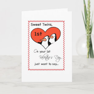 Tweeling 1e Valentijnsdag Schattigee Pinguïn Feestdagen Kaart
