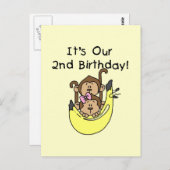 Tweeling Aap Jongen en Meisje 2e Verjaardag Briefkaart (Voorkant / Achterkant)