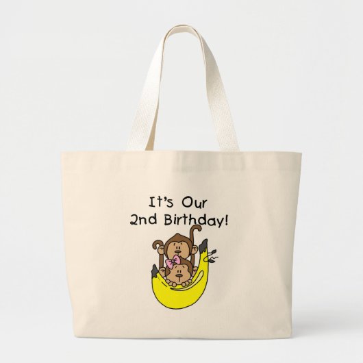 Tweeling Aap Jongen en Meisje 2e Verjaardag Grote Tote Bag (Voorkant)