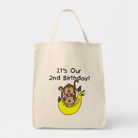 Tweeling Aap Jongen en Meisje 2e Verjaardag Tote Bag (Voorkant)