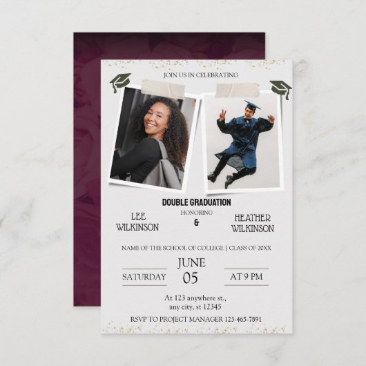 Tweeling afstudeeruitnodiging kaart (Voorkant / Achterkant)