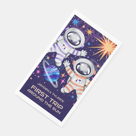 Tweeling Astronauten Eerste Reis Rond De Zon Ruimt Servet (Hoek)