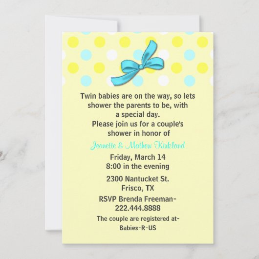 Tweeling Babies Couple's Baby shower Uitnodiging (Voorkant)