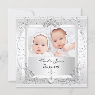 Tweeling Baby Meisje Jongen Doop Doopfeest Wit 2 Aankondiging