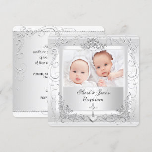 Tweeling Baby Meisje Jongen Doop Doopfeest Wit 2a Kaart