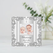 Tweeling Baby Meisje Jongen Doop Doopfeest Wit Kaart (Staand voorkant)