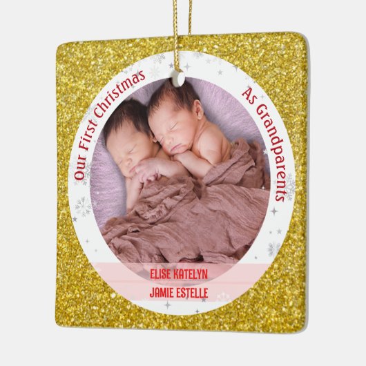 Tweeling Baby Meisjes 1e Kerstmis Als Grootouders Keramisch Ornament (Links)