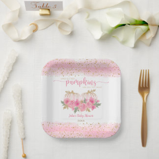 Tweeling Baby Meisjes Pompoen Roze Goud Douche Fav Papieren Bordje