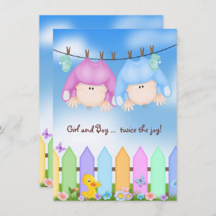 Tweeling Baby shower-baby's op waslijn Kaart