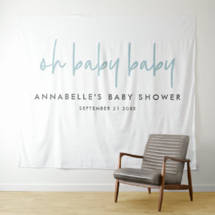 Tweeling baby shower blauw moderne typografie fees wandkleed