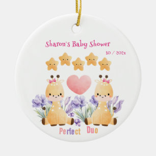 Tweeling Baby Shower Cute Giraffe Baby Shower Keramisch Ornament