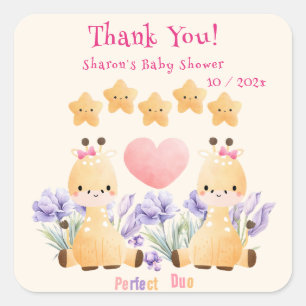 Tweeling Baby Shower Cute Giraffe Baby Shower Vierkante Sticker
