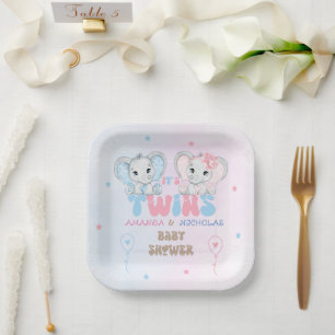 Tweeling baby shower jongen meisje  papieren bordje