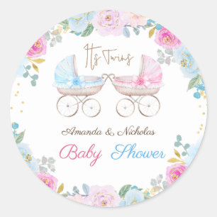 Tweeling Baby Shower Ronde Sticker