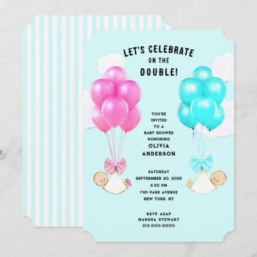 Tweeling Baby Shower Uitnodiging (Voorkant / Achterkant)