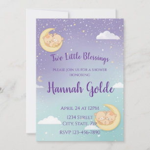 Tweeling baby shower uitnodiging slapende dieren m